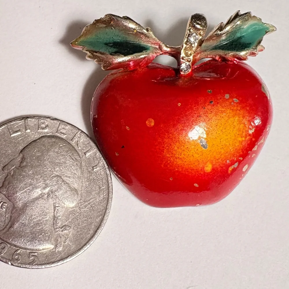 Vintage distressed Red and Green Apple Brooch